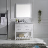 Virtu USA Caroline Estate 36" Single Bath Vanity with White Marble Top and Round Sink with Brushed Nickel Faucet with Matching Mirrors