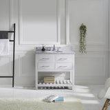 Virtu USA Caroline Estate 36" Single Bath Vanity with White Marble Top and Round Sink