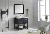 Virtu USA Caroline Estate 36" Single Bath Vanity with White Marble Top and Square Sink with Brushed Nickel Faucet with Matching Mirrors