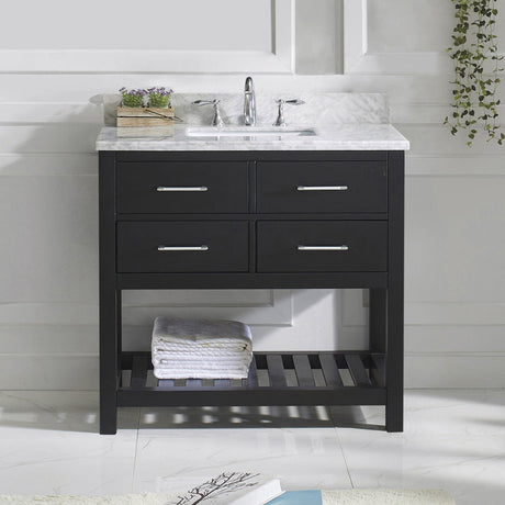 Virtu USA Caroline Estate 36" Single Bath Vanity with White Marble Top and Square Sink with Brushed Nickel Faucet