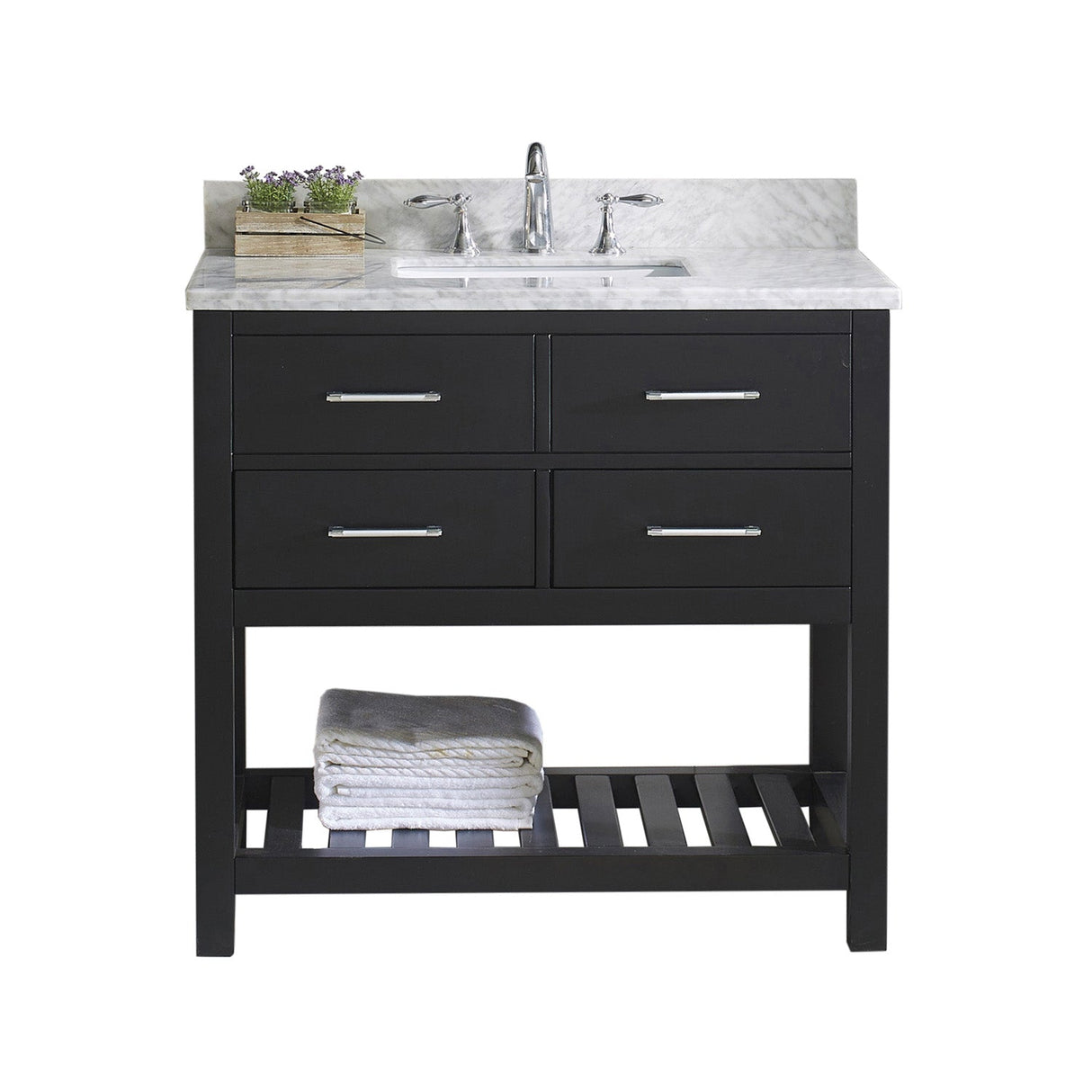 Virtu USA Caroline Estate 36" Single Bath Vanity in Espresso with Marble Top and Square Sink with Brushed Nickel Faucet - Luxe Bathroom Vanities Luxury Bathroom Fixtures Bathroom Furniture