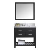 Virtu USA Caroline Estate 36" Single Bath Vanity with Marble Top and Square Sink with Polished Chrome Faucet and Mirror - Luxe Bathroom Vanities Luxury Bathroom Fixtures Bathroom Furniture