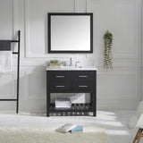 Virtu USA Caroline Estate 36" Single Bath Vanity with White Marble Top and Square Sink with Matching Mirrors