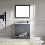 Virtu USA Caroline Estate 36" Single Bath Vanity with White Marble Top and Square Sink with Brushed Nickel Faucet with Matching Mirrors