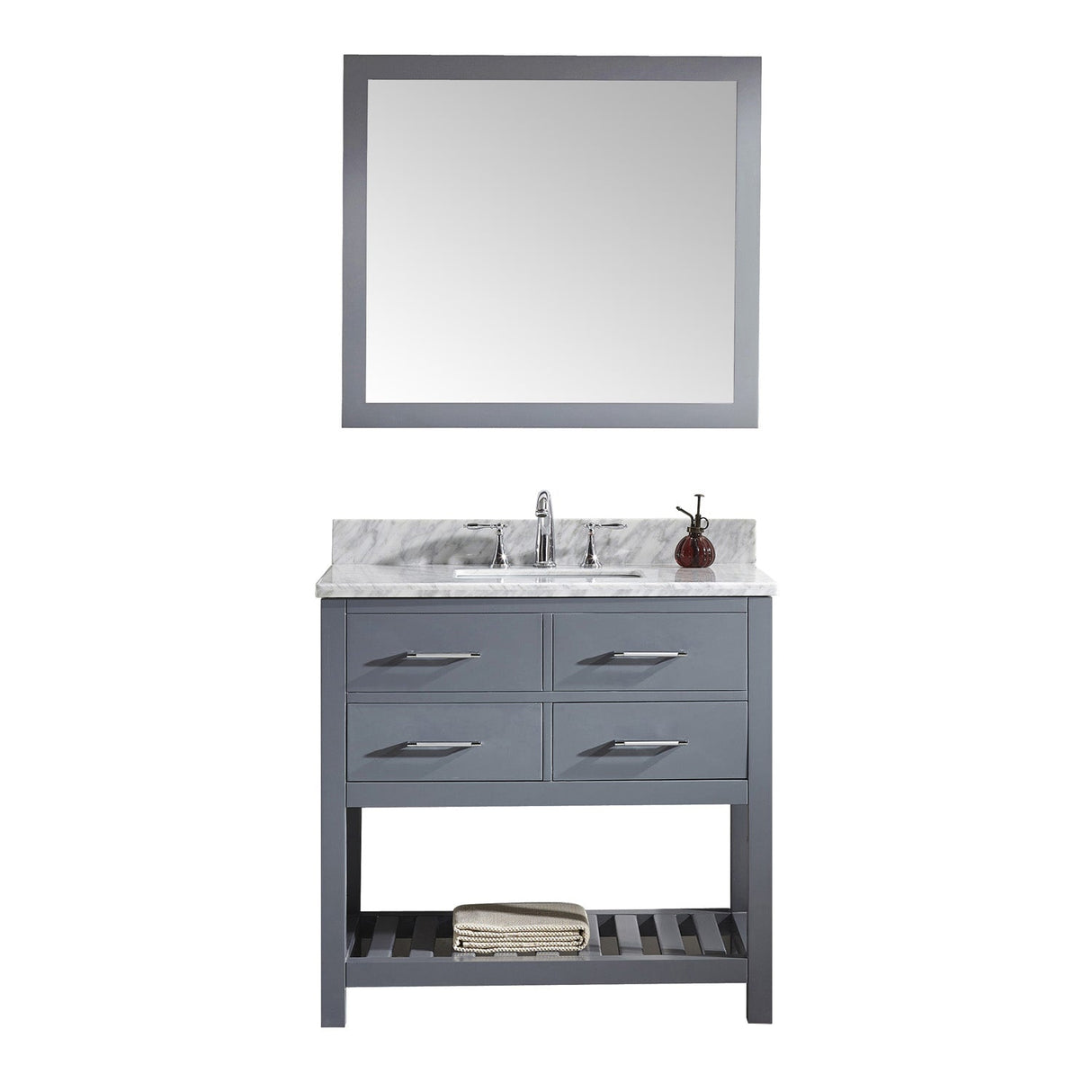 Virtu USA Caroline Estate 36" Single Bath Vanity with Marble Top and Square Sink with Brushed Nickel Faucet and Mirror - Luxe Bathroom Vanities