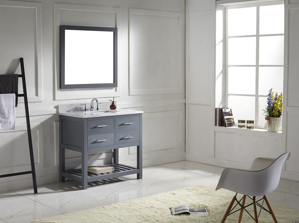 Virtu USA Caroline Estate 36" Single Bath Vanity with White Marble Top and Square Sink with Matching Mirrors