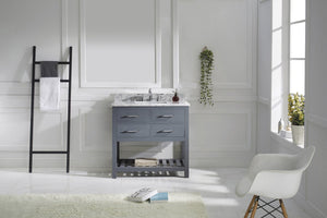 Virtu USA Caroline Estate 36" Single Bath Vanity with White Marble Top and Square Sink