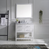 Virtu USA Caroline Estate 36" Single Bath Vanity with White Marble Top and Square Sink with Brushed Nickel Faucet with Matching Mirrors