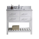 Virtu USA Caroline Estate 36" Single Bath Vanity with Marble Top and Square Sink with Brushed Nickel Faucet - Luxe Bathroom Vanities