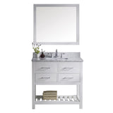 Virtu USA Caroline Estate 36" Single Bath Vanity with Marble Top and Square Sink with Brushed Nickel Faucet and Mirror - Luxe Bathroom Vanities