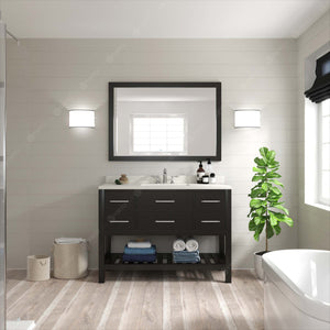 Virtu USA Caroline Estate 48" Single Bath Vanity with White Quartz Top and Round Sink with Polished Chrome Faucet with Matching Mirrors