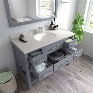 Virtu USA Caroline Estate 48" Single Bath Vanity with White Quartz Top and Round Sink with Polished Chrome Faucet with Matching Mirrors