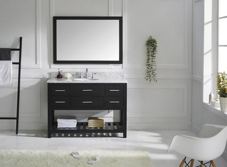 Virtu USA Caroline Estate 48" Single Bath Vanity with White Marble Top and Round Sink with Brushed Nickel Faucet with Matching Mirrors