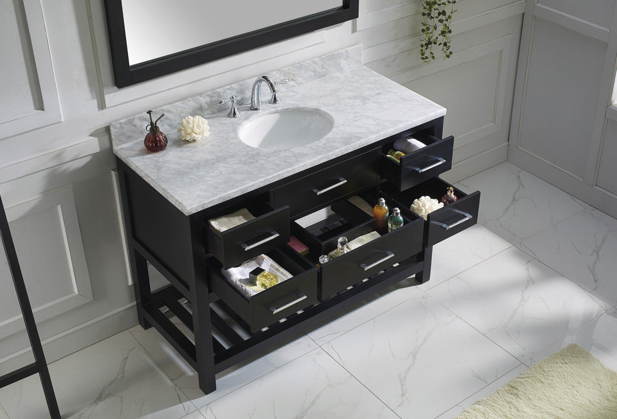 Virtu USA Caroline Estate 48" Single Bath Vanity with White Marble Top and Round Sink with Polished Chrome Faucet with Matching Mirrors