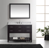 Virtu USA Caroline Estate 48" Single Bath Vanity with White Marble Top and Round Sink with Polished Chrome Faucet with Matching Mirrors