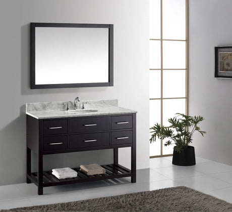 Virtu USA Caroline Estate 48" Single Bath Vanity with White Marble Top and Round Sink with Polished Chrome Faucet with Matching Mirrors