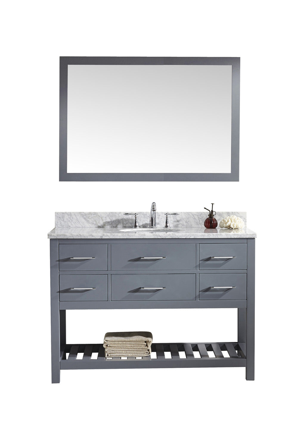 Virtu USA Caroline Estate 48" Single Bath Vanity with Marble Top and Round Sink with Polished Chrome Faucet and Mirror - Luxe Bathroom Vanities Luxury Bathroom Fixtures Bathroom Furniture