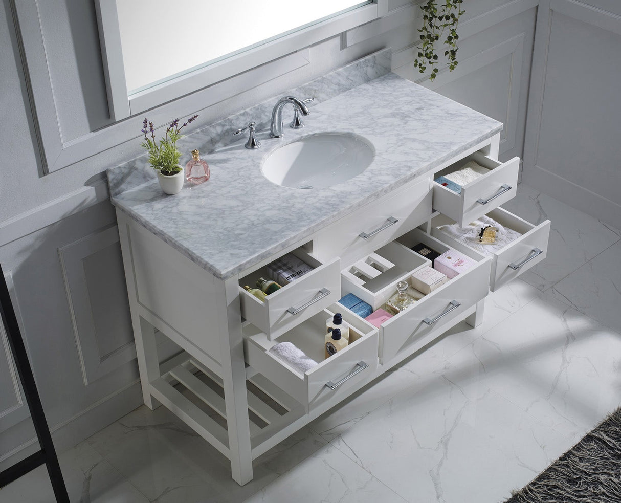 Virtu USA Caroline Estate 48" Single Bath Vanity with White Marble Top and Round Sink with Brushed Nickel Faucet with Matching Mirrors