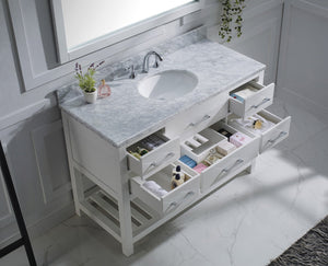 Virtu USA Caroline Estate 48" Single Bath Vanity with White Marble Top and Round Sink with Brushed Nickel Faucet with Matching Mirrors