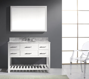 Virtu USA Caroline Estate 48" Single Bath Vanity with White Marble Top and Round Sink with Brushed Nickel Faucet with Matching Mirrors