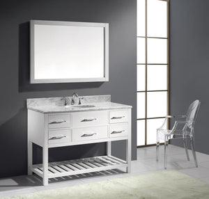 Virtu USA Caroline Estate 48" Single Bath Vanity with White Marble Top and Round Sink with Brushed Nickel Faucet with Matching Mirrors