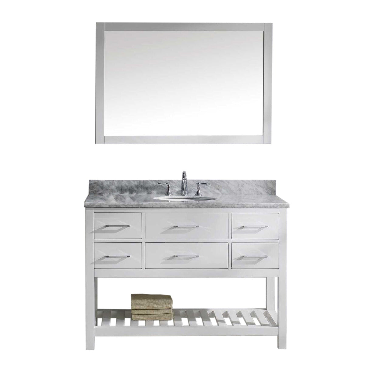 Virtu USA Caroline Estate 48" Single Bath Vanity with Marble Top and Round Sink with Brushed Nickel Faucet and Mirror - Luxe Bathroom Vanities