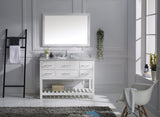 Virtu USA Caroline Estate 48" Single Bath Vanity with White Marble Top and Round Sink with Polished Chrome Faucet with Matching Mirrors