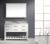 Virtu USA Caroline Estate 48" Single Bath Vanity with White Marble Top and Round Sink with Polished Chrome Faucet with Matching Mirrors