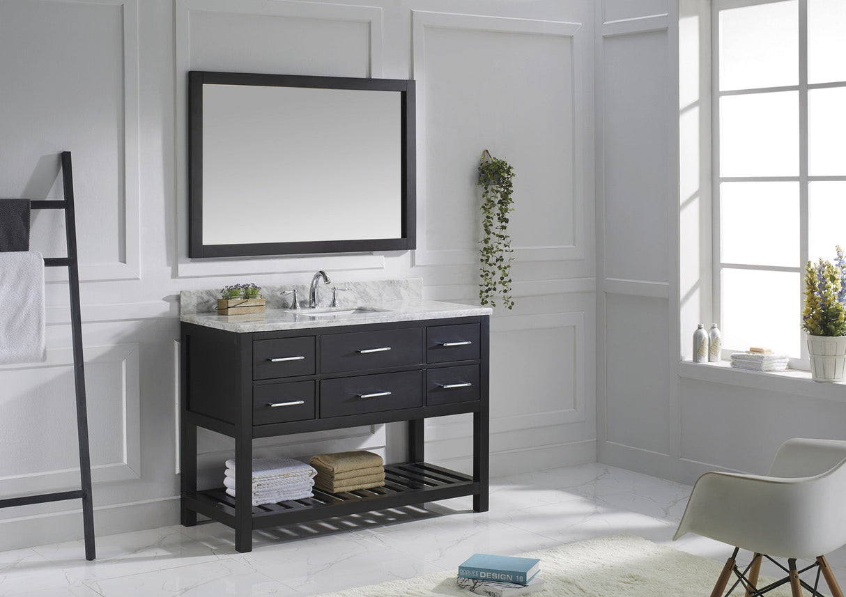 Virtu USA Caroline Estate 48" Single Bath Vanity with White Marble Top and Square Sink with Brushed Nickel Faucet with Matching Mirrors