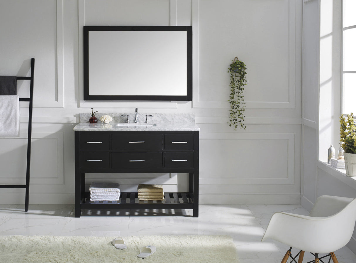 Virtu USA Caroline Estate 48" Single Bath Vanity with White Marble Top and Square Sink with Polished Chrome Faucet with Matching Mirrors