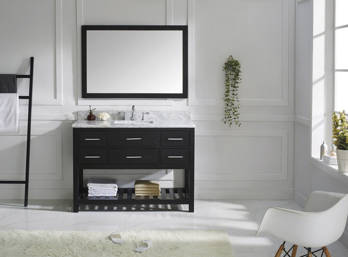 Virtu USA Caroline Estate 48" Single Bath Vanity in White with White Marble Top and Square Sink with Matching Mirrors