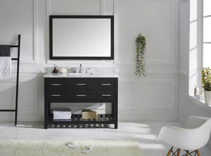 Virtu USA Caroline Estate 48" Single Bath Vanity in White with White Marble Top and Square Sink with Matching Mirrors