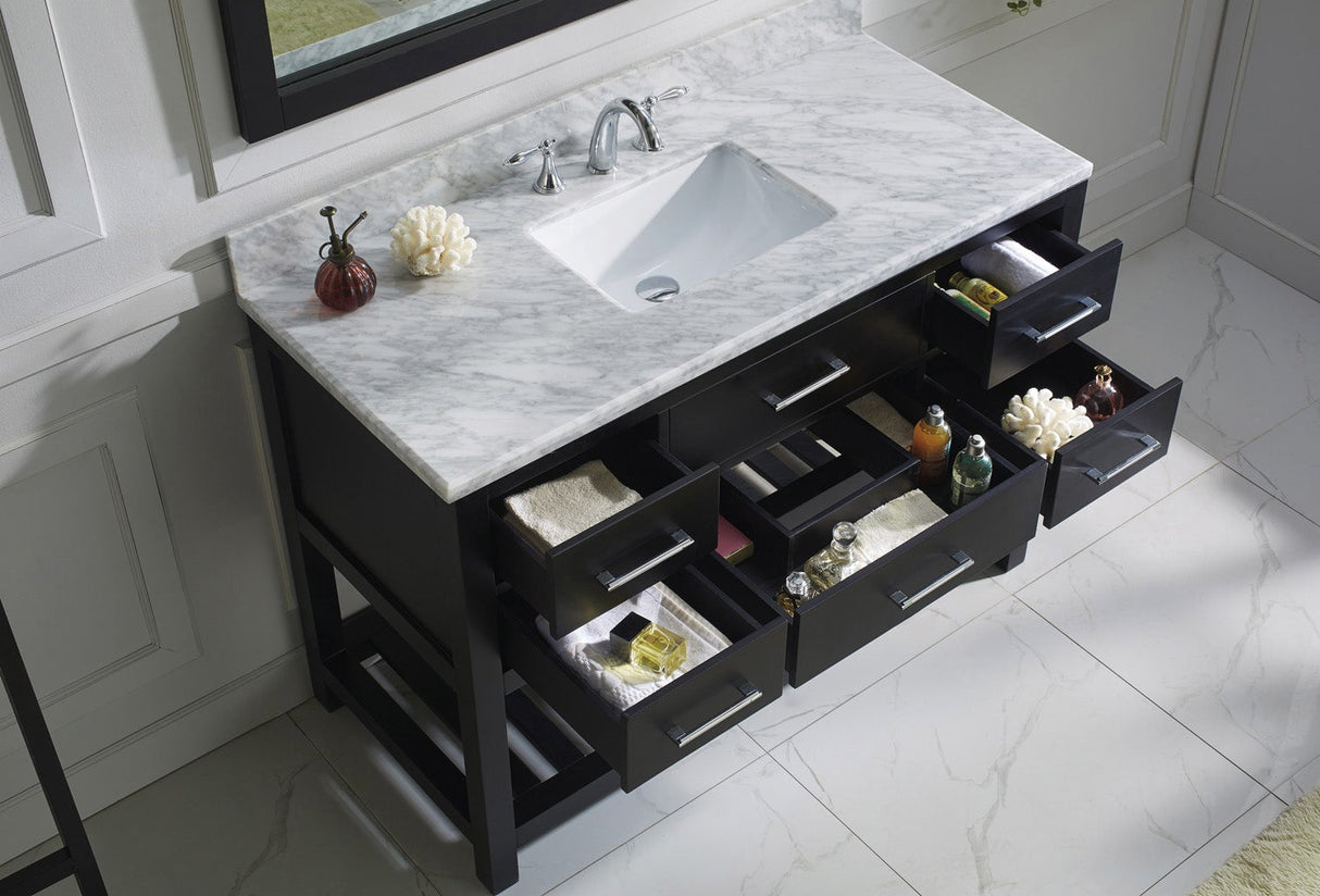 Virtu USA Caroline Estate 48" Single Bath Vanity in White with White Marble Top and Square Sink with Matching Mirrors