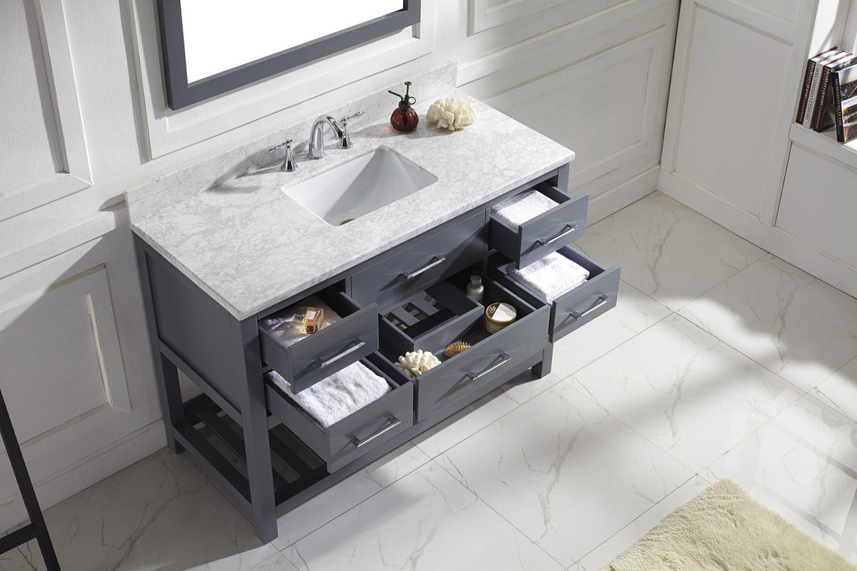 Virtu USA Caroline Estate 48" Single Bath Vanity in White with White Marble Top and Square Sink with Matching Mirrors