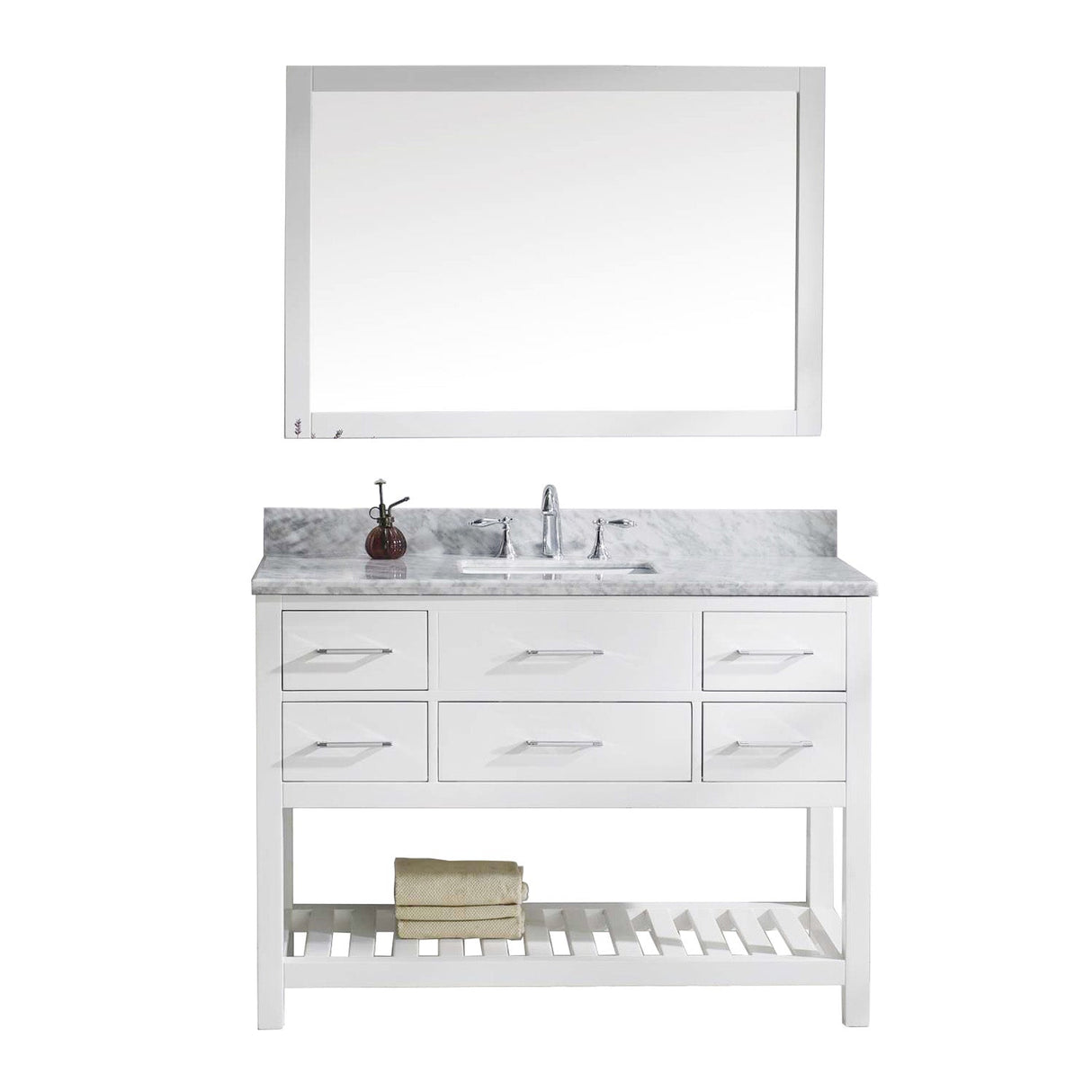 Virtu USA Caroline Estate 48" Single Bath Vanity with Marble Top and Square Sink with Brushed Nickel Faucet and Mirror - Luxe Bathroom Vanities Luxury Bathroom Fixtures Bathroom Furniture