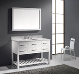 Virtu USA Caroline Estate 48" Single Bath Vanity with White Marble Top and Square Sink with Polished Chrome Faucet with Matching Mirrors