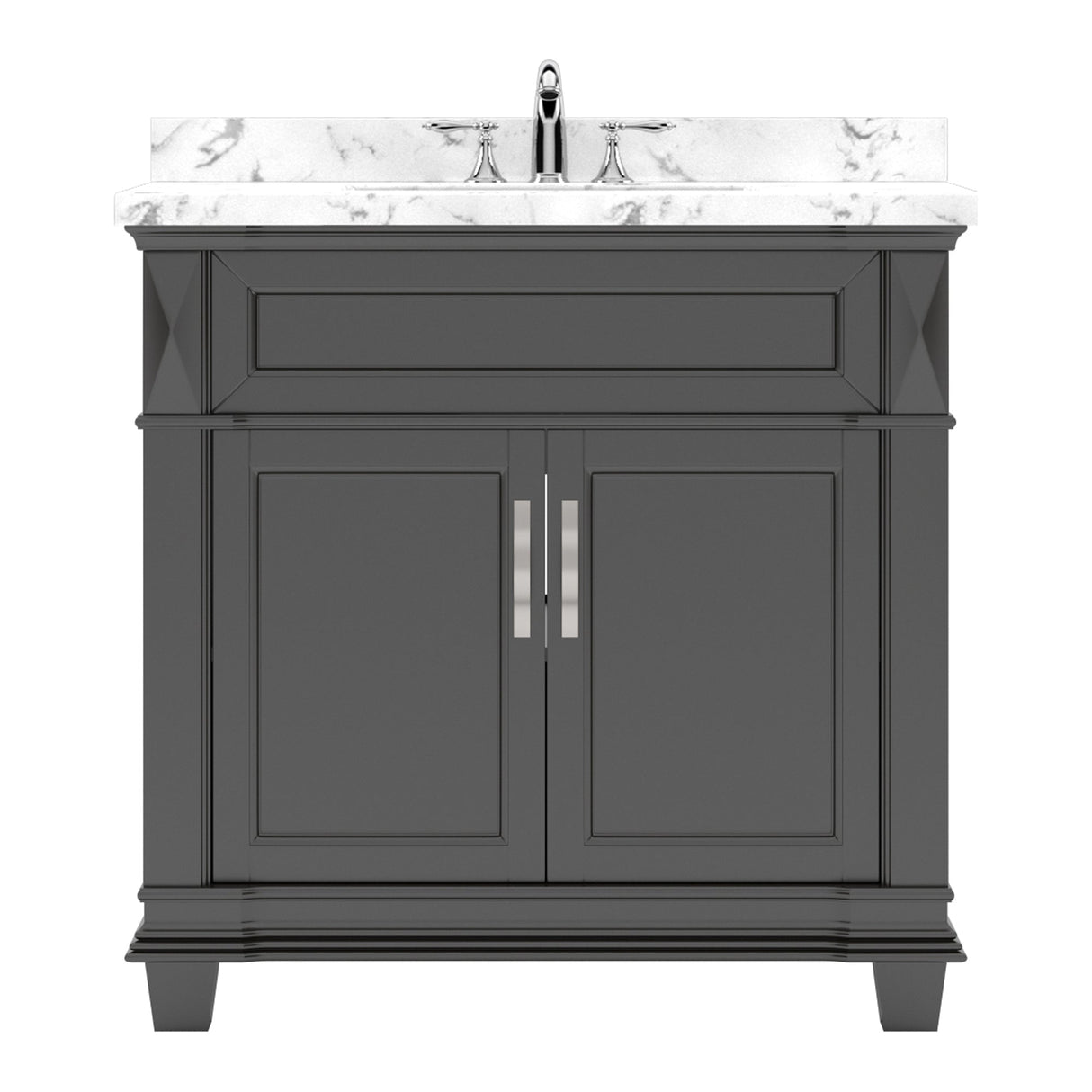 Virtu USA Victoria 36" Single Bath Vanity with White Quartz Top and Round Sink with Matching Mirror