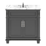 Virtu USA Victoria 36" Single Bath Vanity with White Quartz Top and Round Sink with Matching Mirror