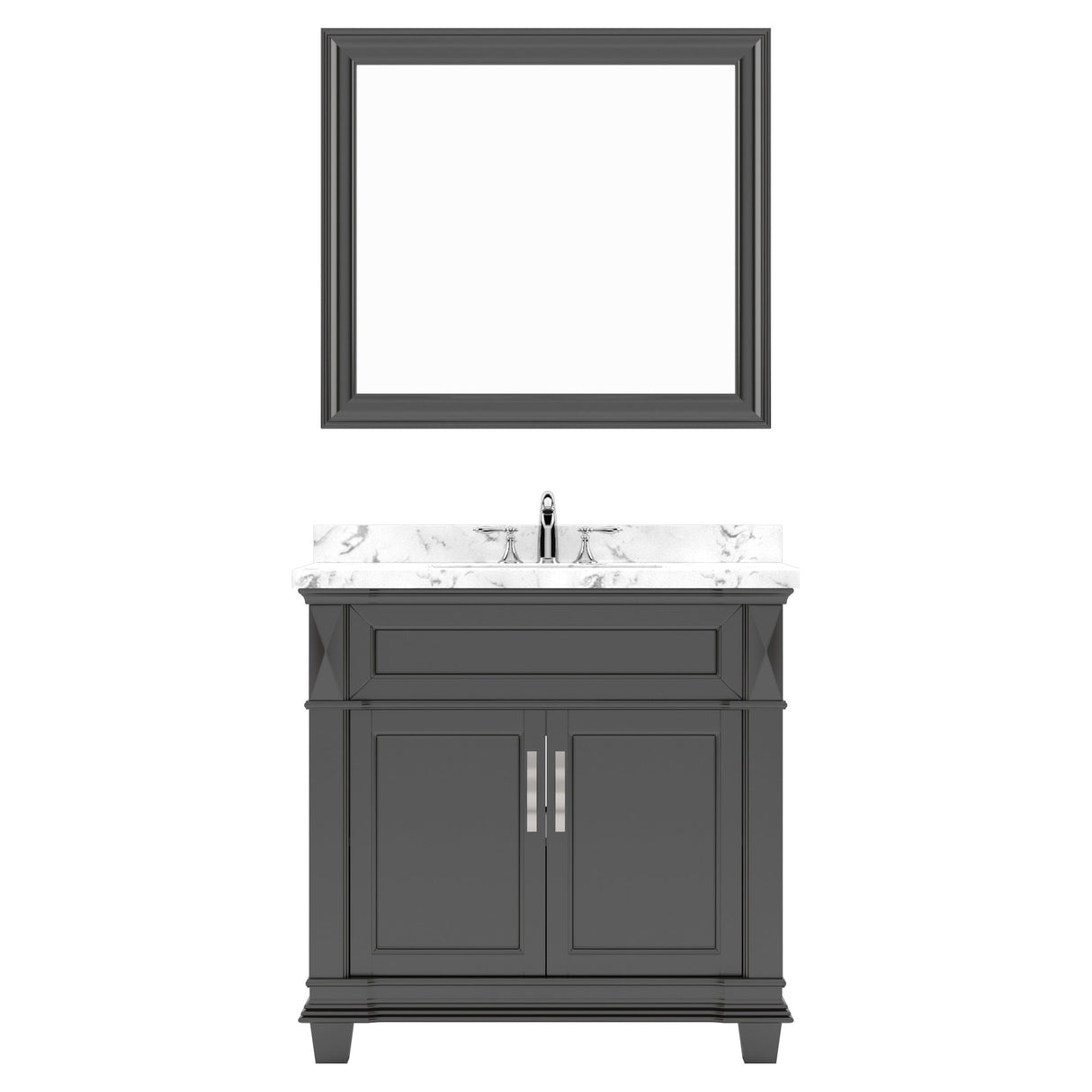 Virtu USA Victoria 36" Single Bath Vanity with White Quartz Top and Round Sink with Matching Mirror - Luxe Bathroom Vanities