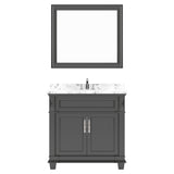 Virtu USA Victoria 36" Single Bath Vanity with White Quartz Top and Round Sink with Matching Mirror - Luxe Bathroom Vanities