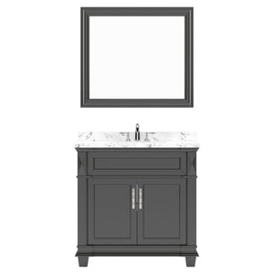 Virtu USA Victoria 36" Single Bath Vanity with White Quartz Top and Round Sink with Matching Mirror - Luxe Bathroom Vanities