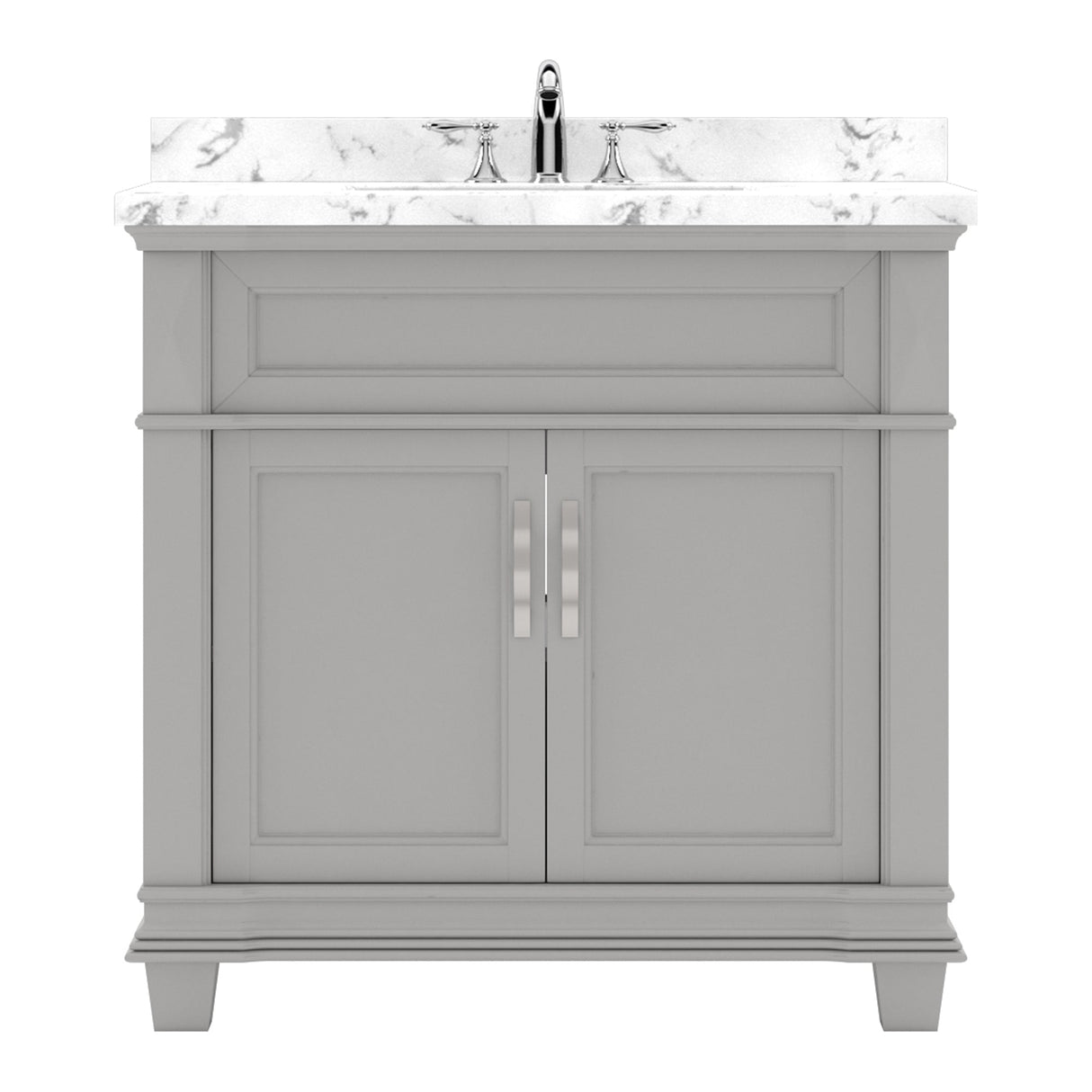 Virtu USA Victoria 36" Single Bath Vanity with White Quartz Top and Round Sink with Matching Mirror