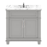 Virtu USA Victoria 36" Single Bath Vanity with White Quartz Top and Round Sink with Matching Mirror