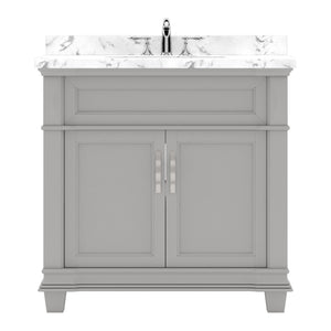 Virtu USA Victoria 36" Single Bath Vanity with White Quartz Top and Round Sink with Polished Chrome Faucet with Matching Mirror
