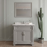 Virtu USA Victoria 36" Single Bath Vanity with White Quartz Top and Round Sink with Matching Mirror