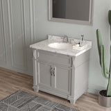 Virtu USA Victoria 36" Single Bath Vanity with White Quartz Top and Round Sink with Matching Mirror