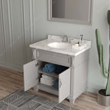 Virtu USA Victoria 36" Single Bath Vanity with White Quartz Top and Round Sink with Matching Mirror