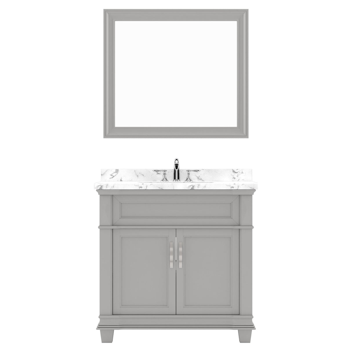 Virtu USA Victoria 36" Single Bath Vanity with White Quartz Top and Round Sink with Matching Mirror - Luxe Bathroom Vanities