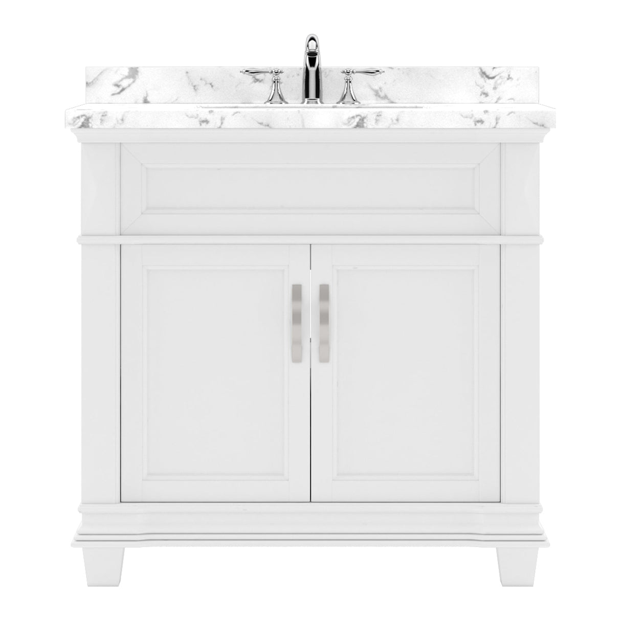 Virtu USA Victoria 36" Single Bath Vanity with White Quartz Top and Round Sink with Matching Mirror