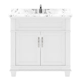 Virtu USA Victoria 36" Single Bath Vanity with White Quartz Top and Round Sink with Matching Mirror